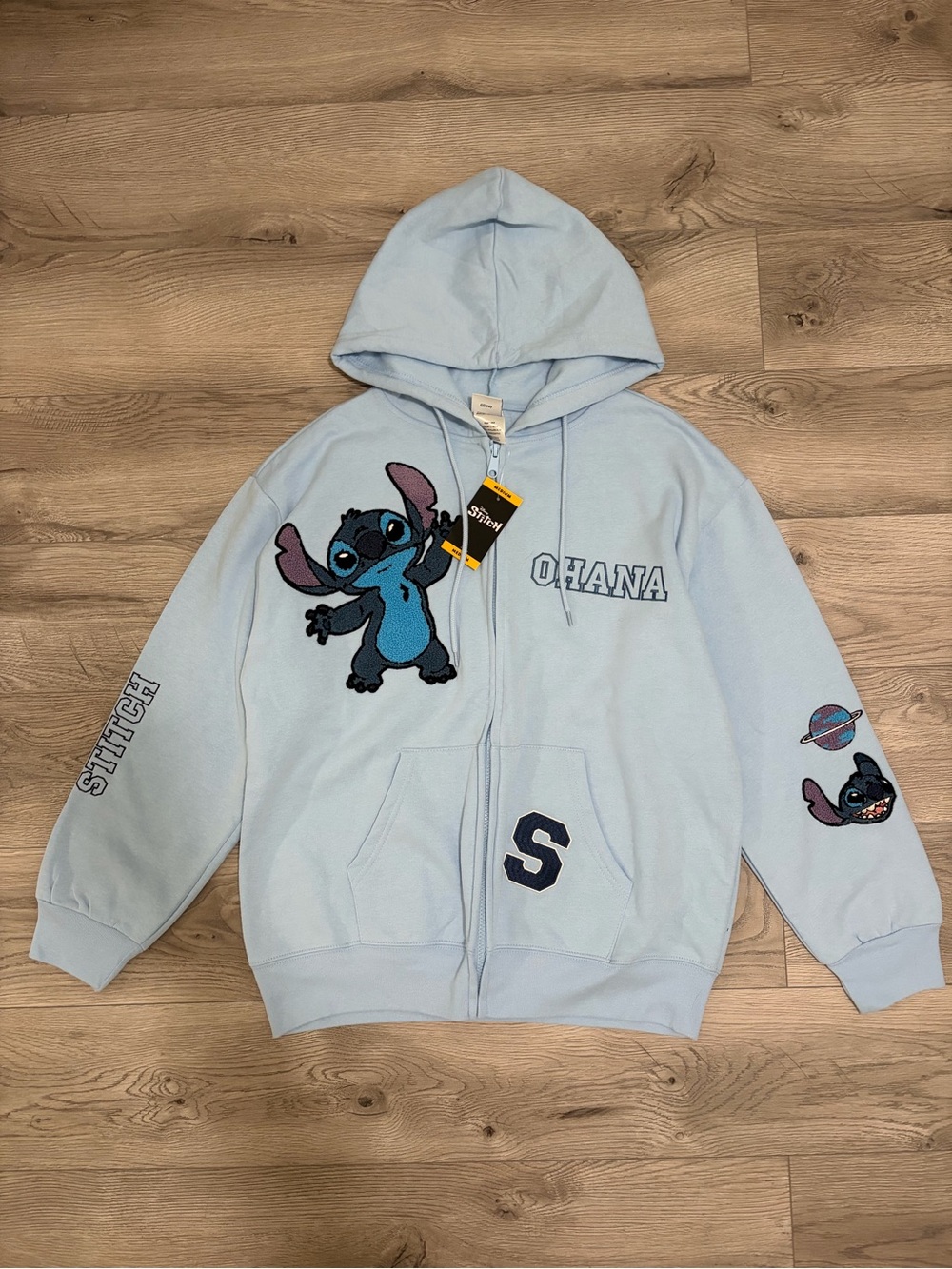 Disney Light Blue Zip Hoodie with Stitch and OHANA Graphic
